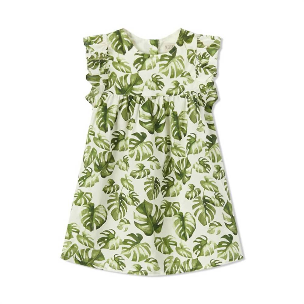 NEW MILKBARN girl's island leaf butterfly ruffle dress in green & cream
